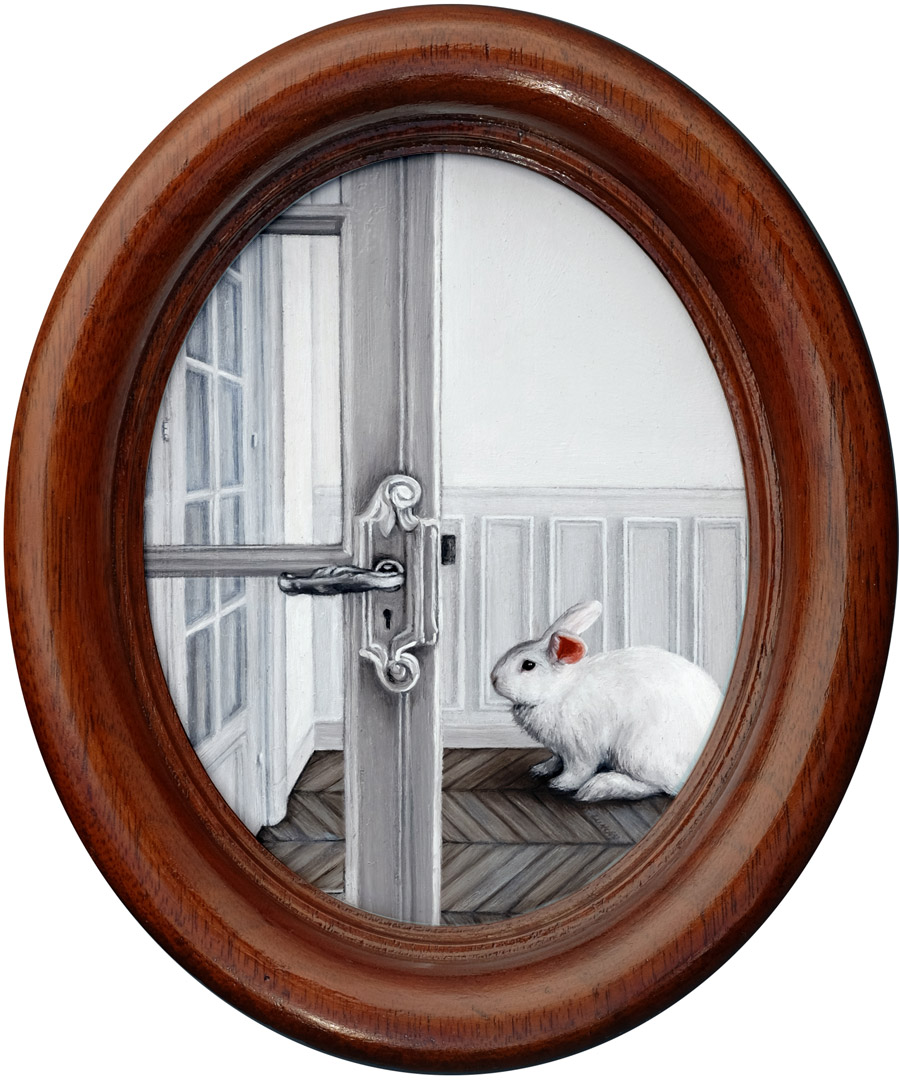 Dream of the White Rabbit - February 2016 oil painting on aluminum, by Rebecca Luncan