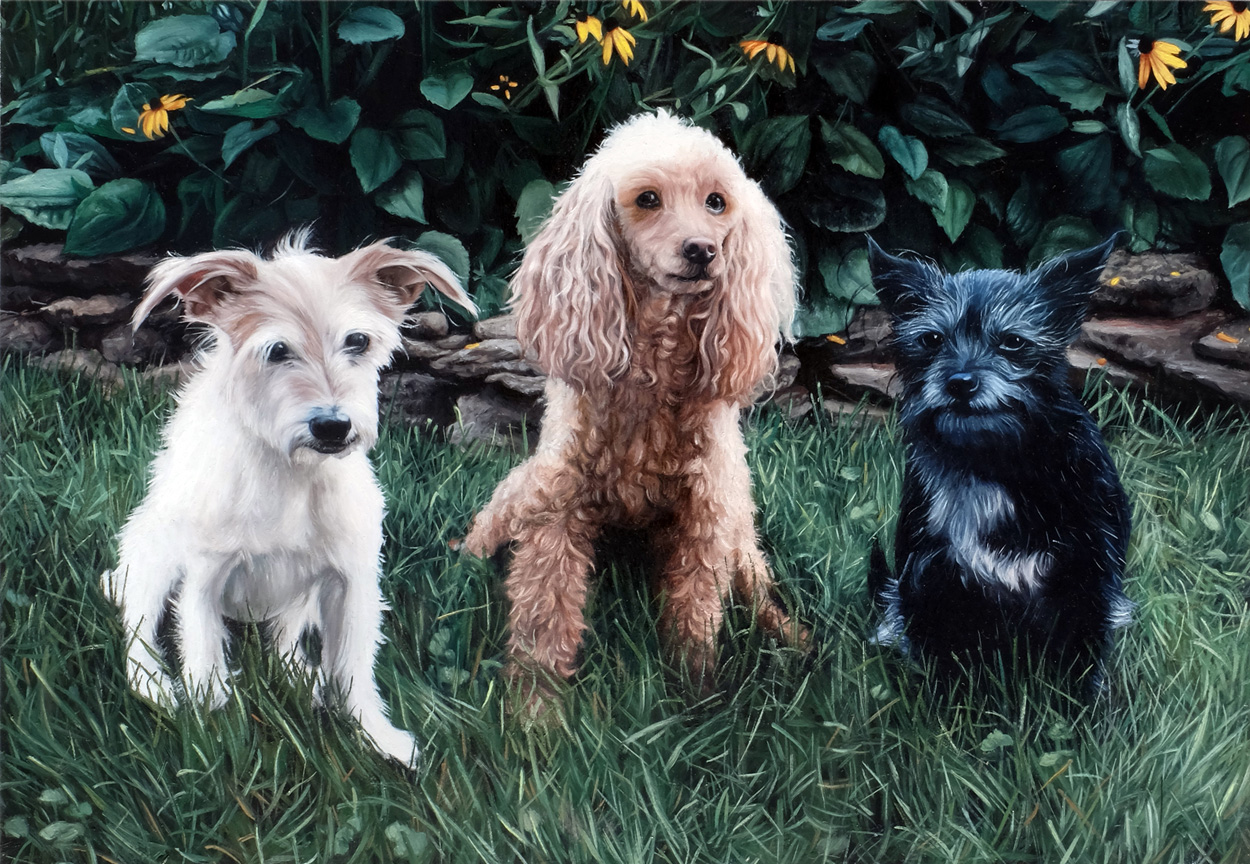 Three Dogs Pet Portrait oil Painting Rebecca Luncan