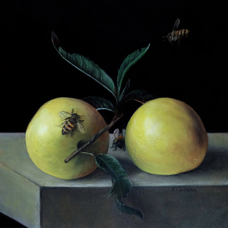 Into the Country- Honey Bees, oil on copper by Rebecca Luncan
