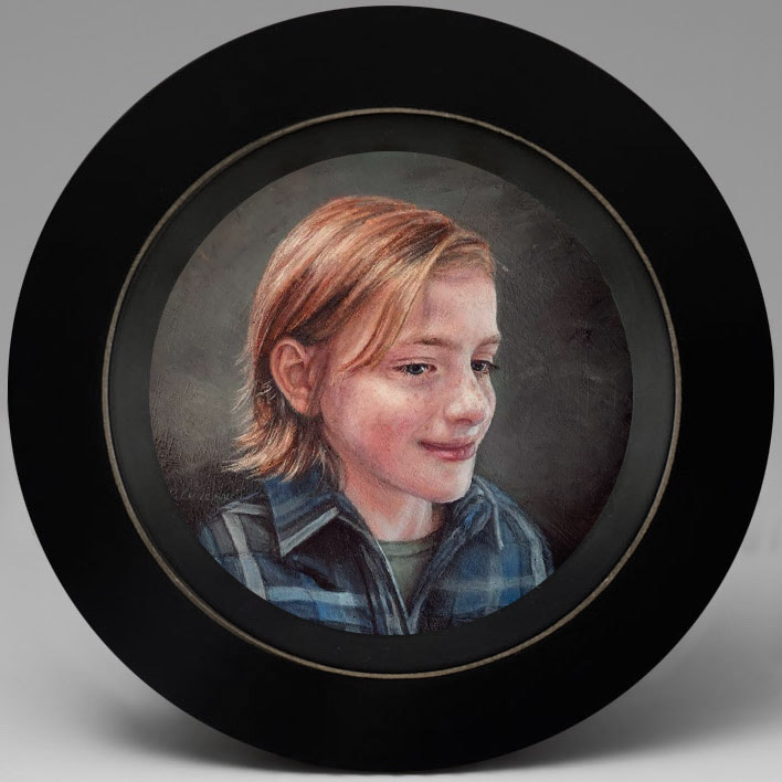miniature children's Portrait painting of Sam by Rebecca Luncan