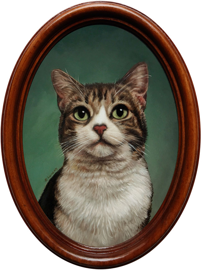 pet portrait cat oil painting miniature by Rebecca Luncan