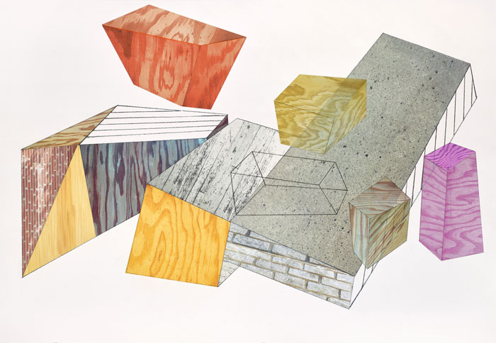 "Rough Cut 3" acrylic and collage on paper, 44" x 30", by Barbara Roberts