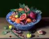 Cara Cara, Yuzu, and Pomegranate in Chinese Porcelain still life painting by Rebecca Luncan