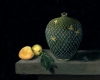 Birds in a net oil on copper still life painting by Rebecca Luncan