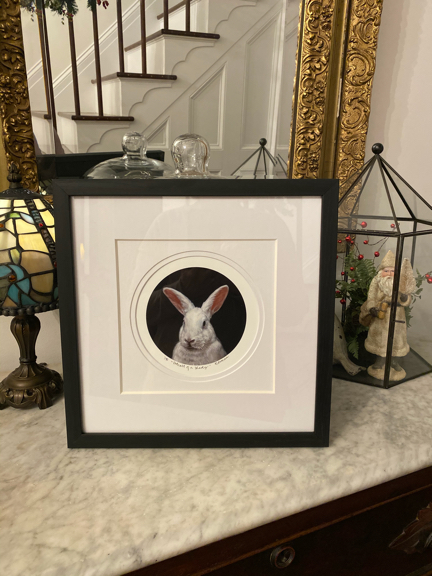 limited edition print of Portrait of a Lady portrait paitning of white rabbit by Rebecca Luncan