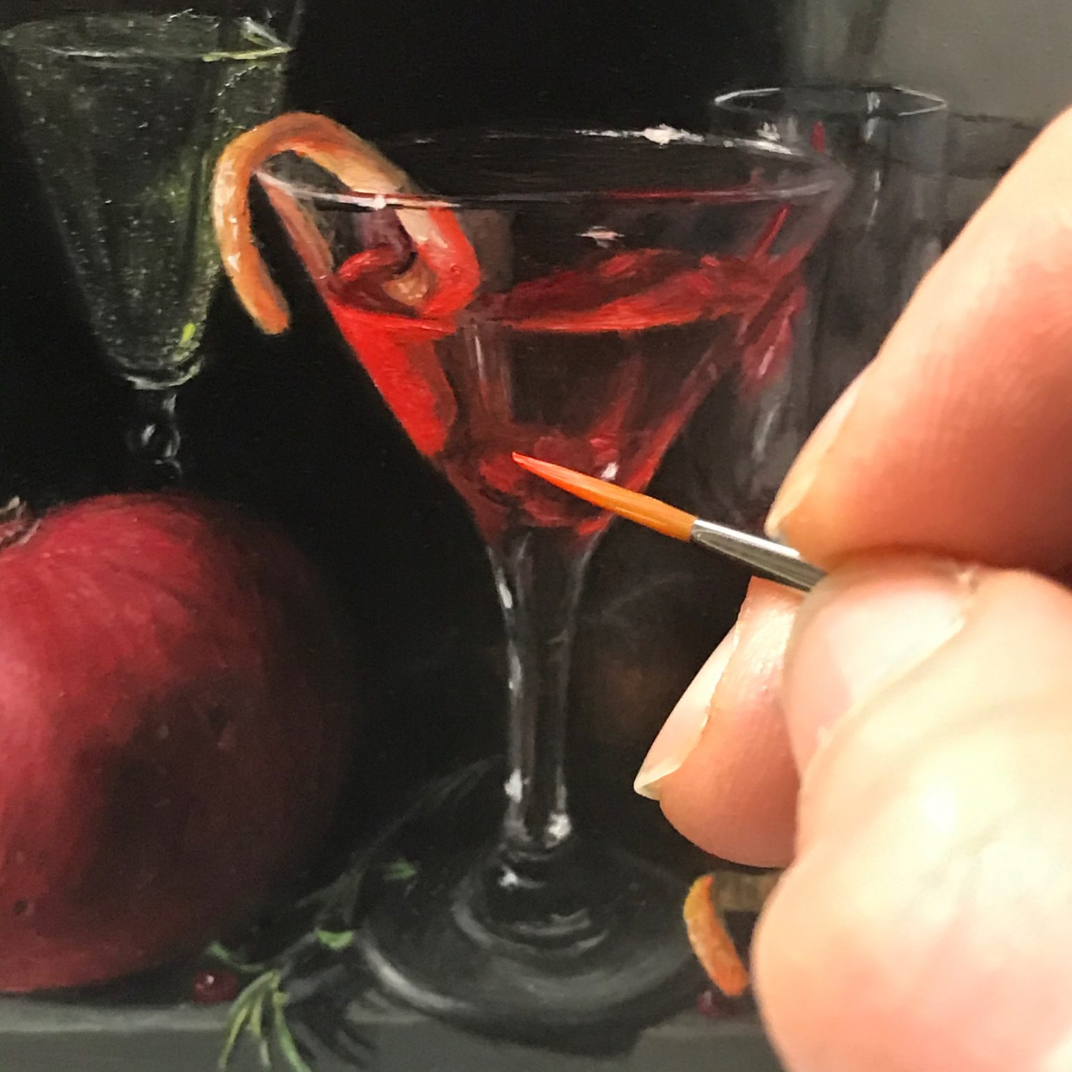 Cheers! still life painting in the dutch still life tradidion by Rebecca Luncan detail