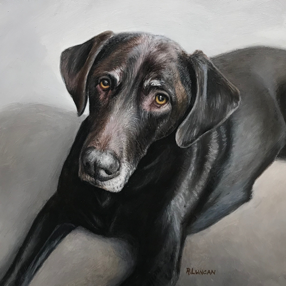 Old lab oil painting pet portrait by Rebecca Luncan