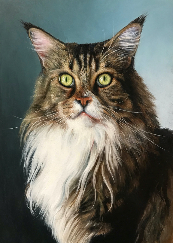  realistic cat portrait oil painting by Rebecca Luncan